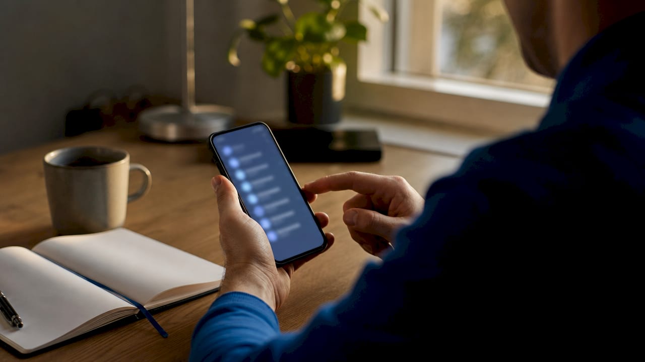 Close-up of hands using password manager app