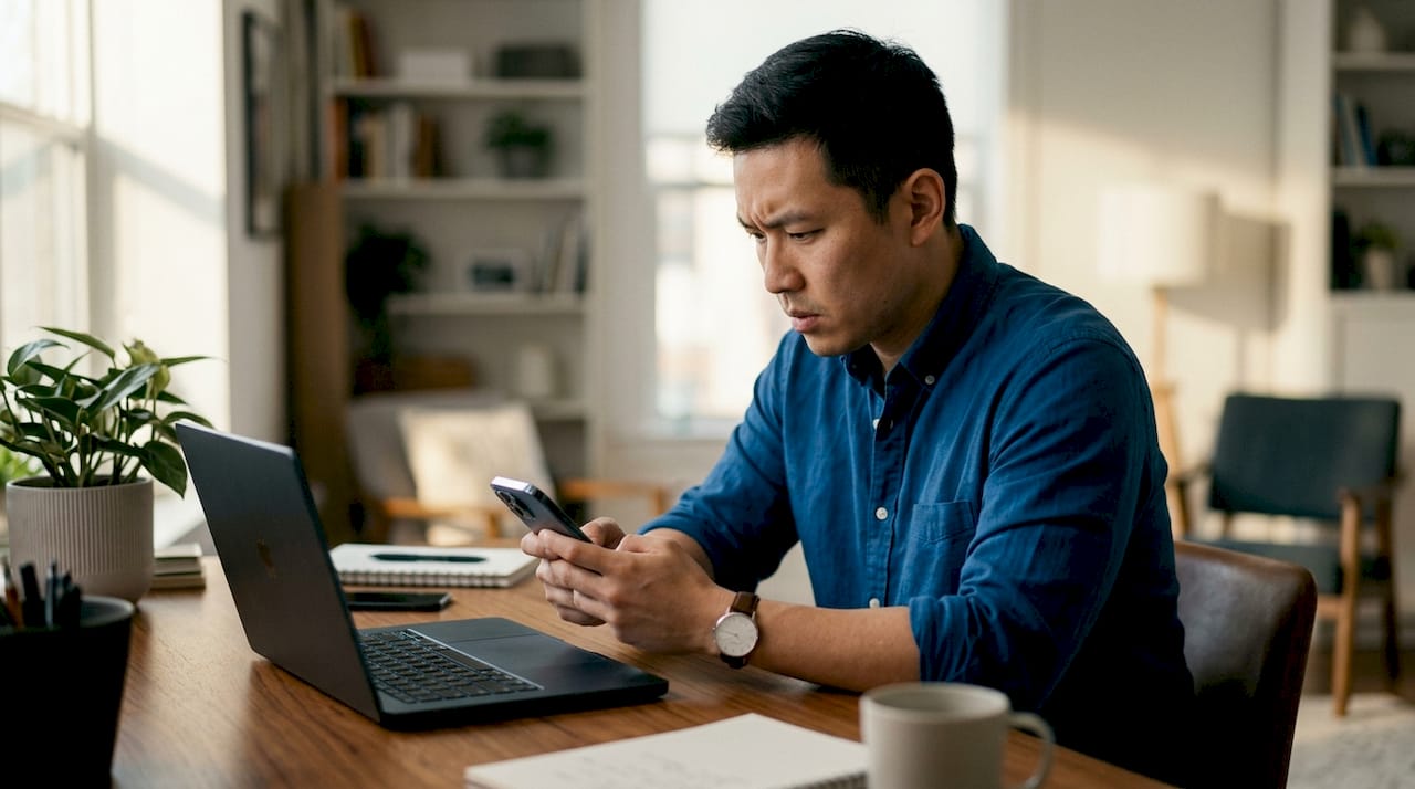 Man checking transaction alerts on phone