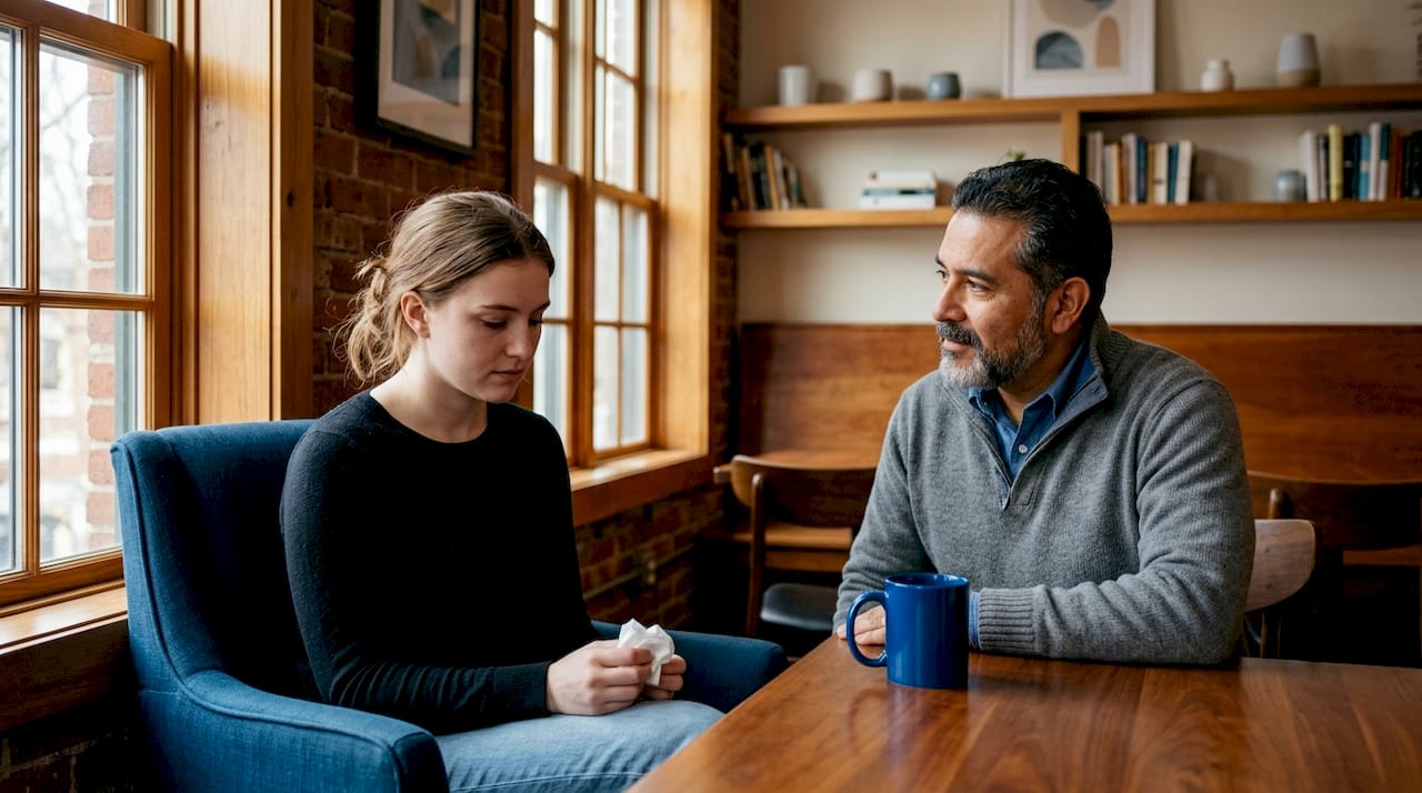Therapist and client in emotional counseling session