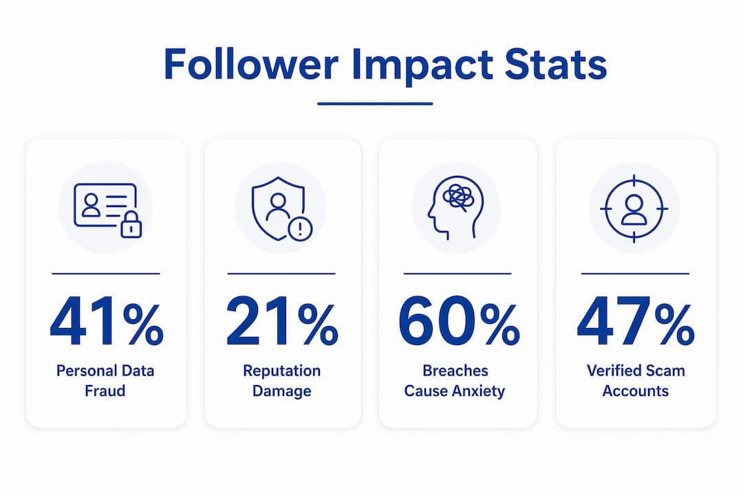 Infographic showing follower impact statistics on identity theft