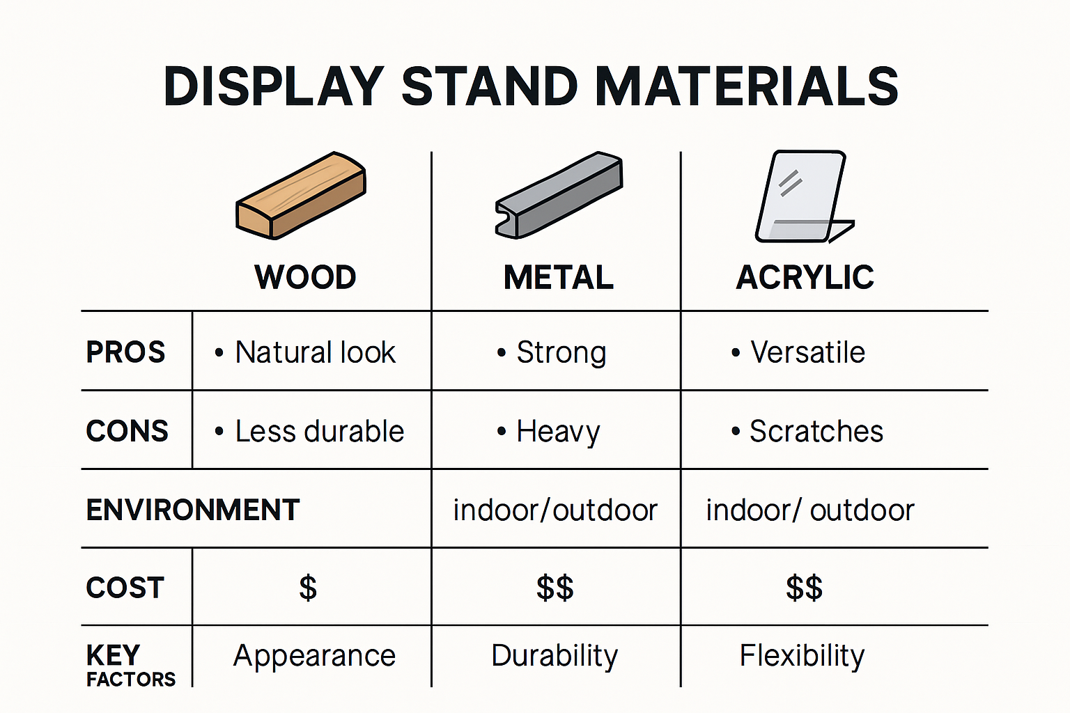 Infographic comparing display stand materials