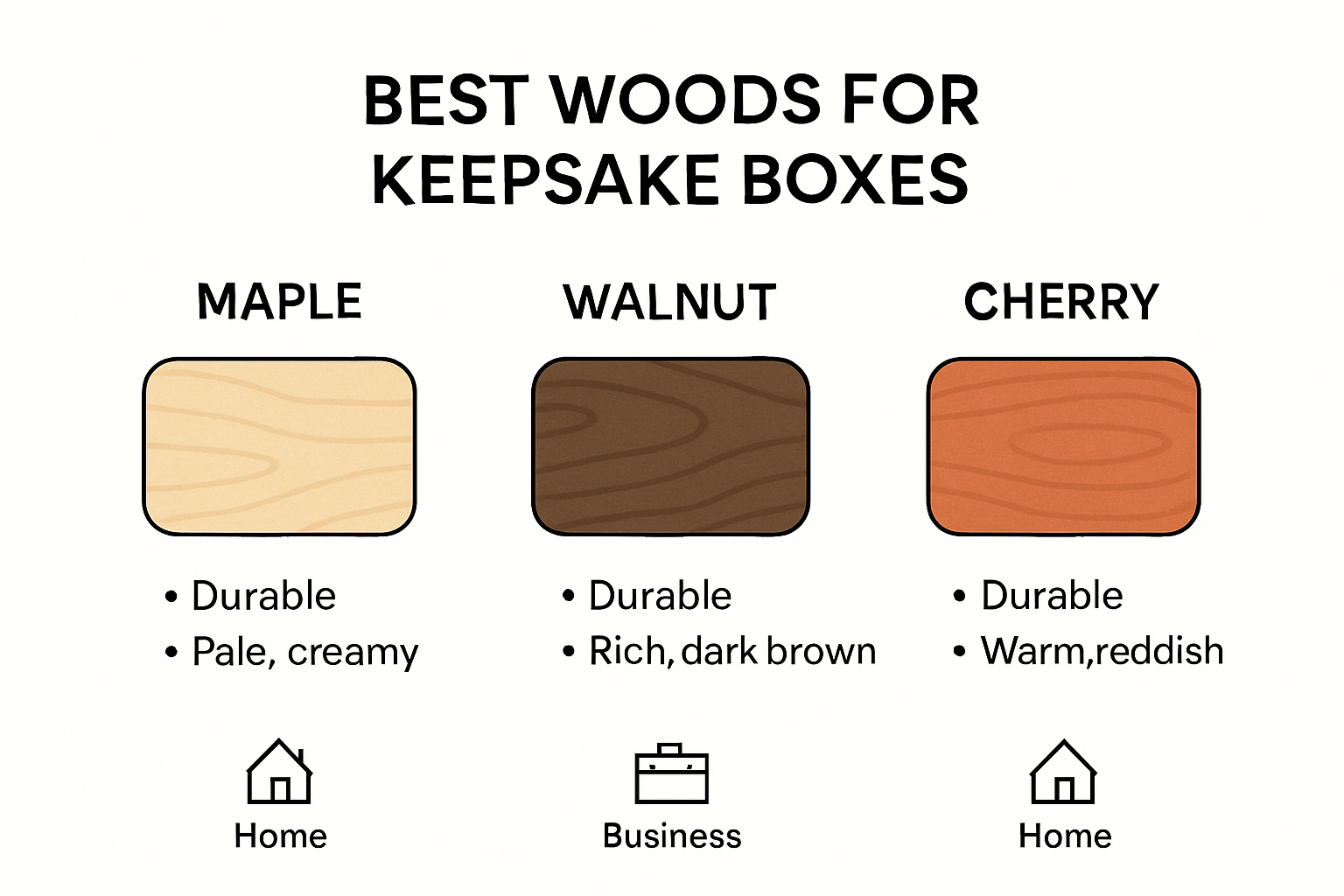 infographic comparing types of wood for keepsake boxes