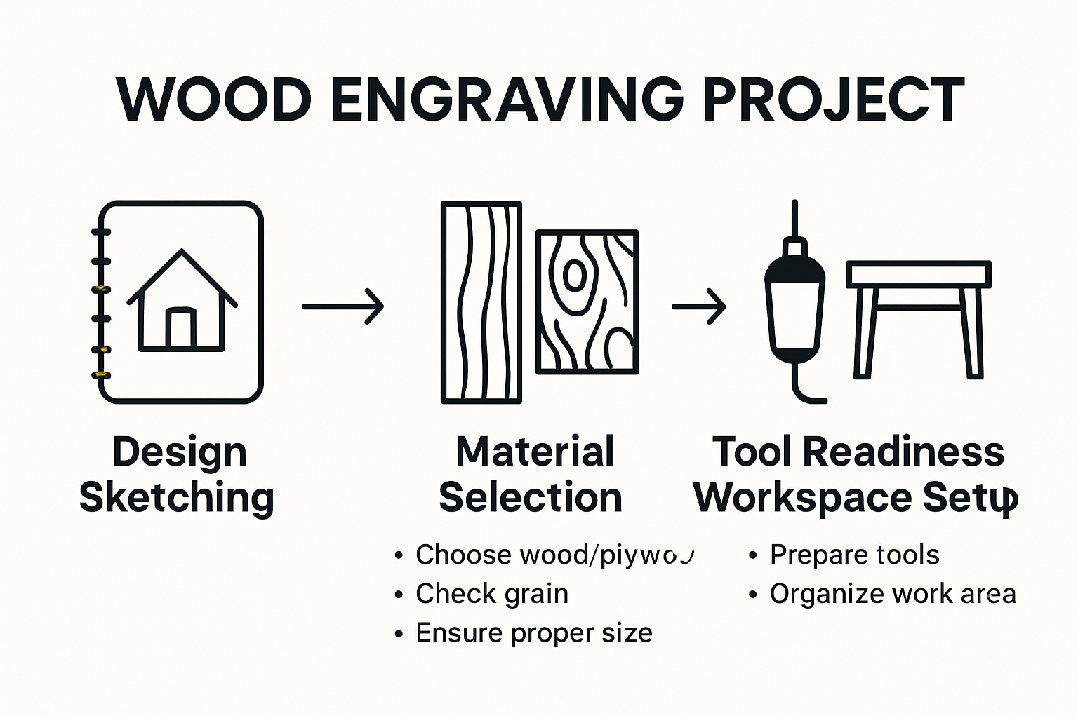 Infographic showing steps to prepare wood engraving project