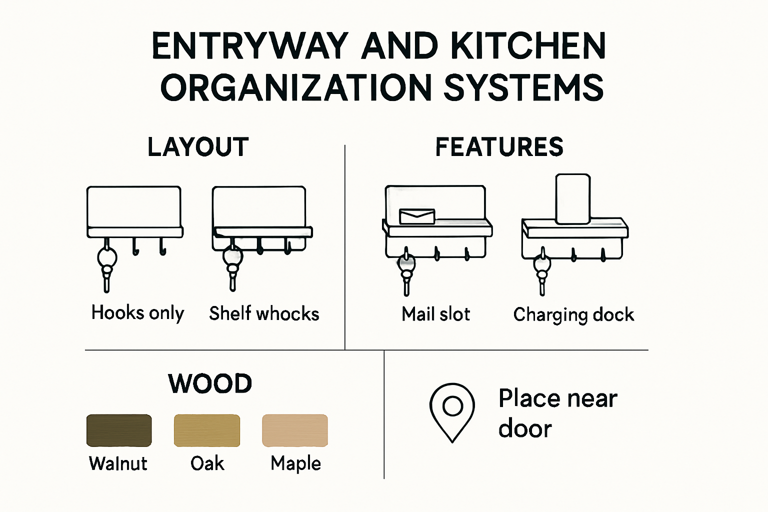 Entryway and kitchen wooden key holder organization infographic