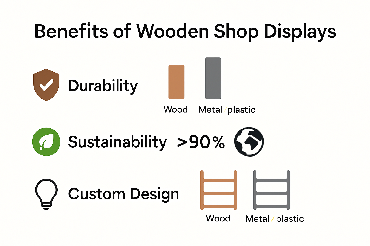 Wooden display durability and benefit comparison