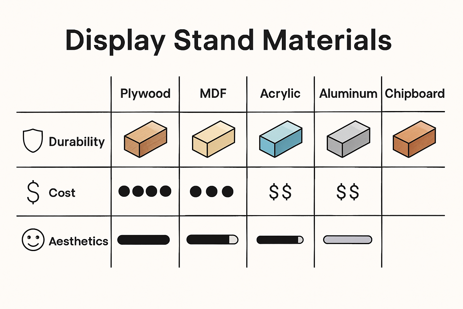 Infographic comparing craft fair display stand materials