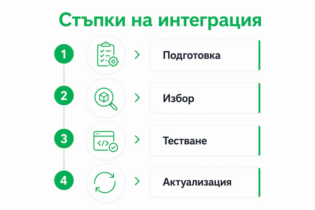 Визуално представяне на стъпките за интеграция на CRM система