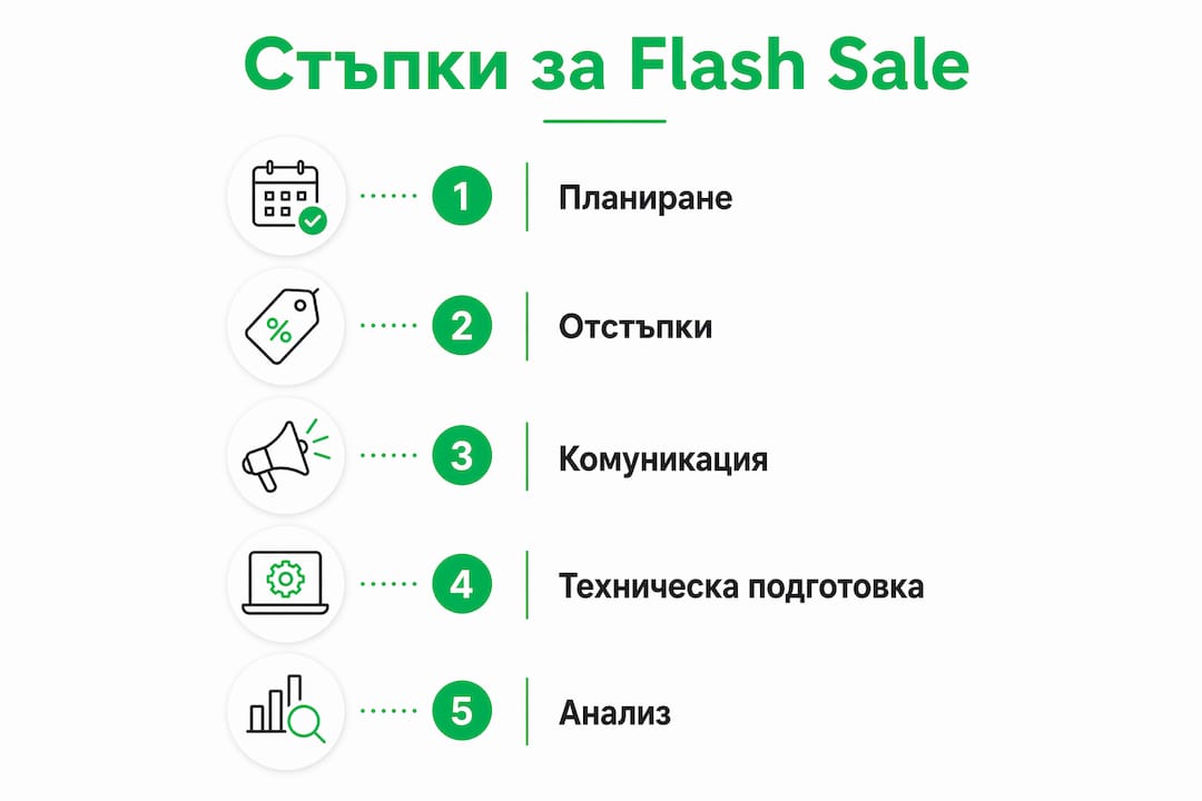 Инфографика с най-важните стъпки за успешно провеждане на светкавична разпродажба