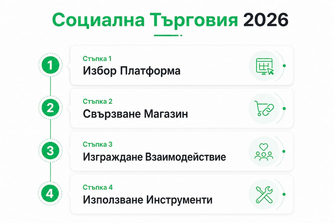 Визуално ръководство за ключовите стъпки в социалната търговия