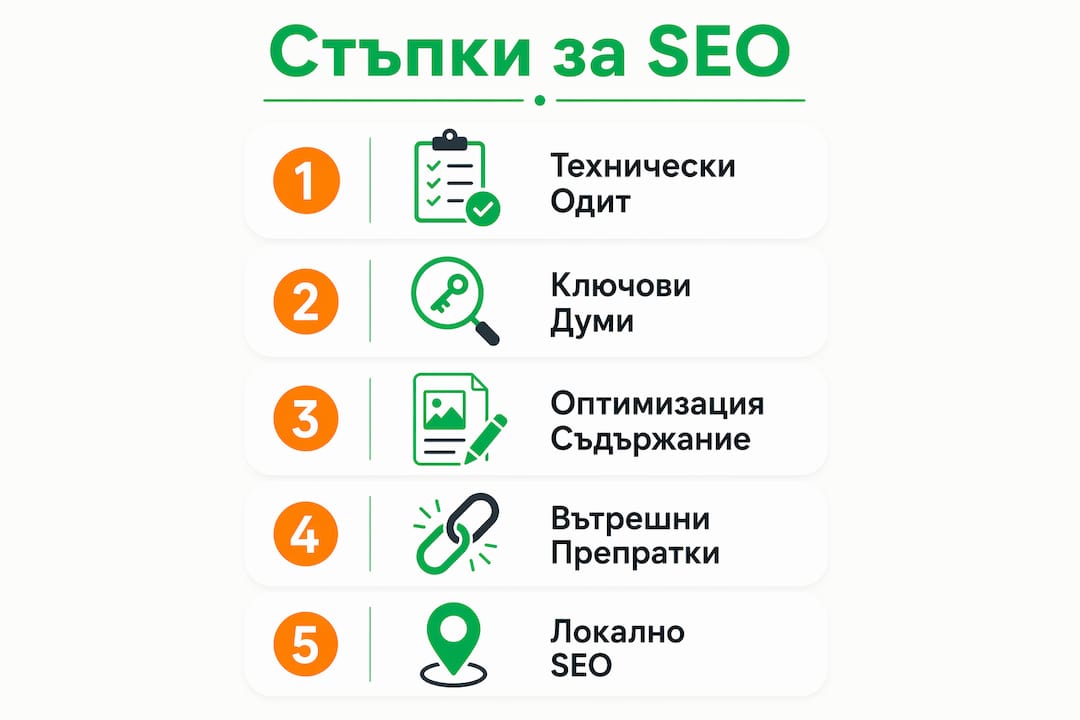 Инфографика: Ключови стъпки за ефективна SEO оптимизация на малък онлайн магазин