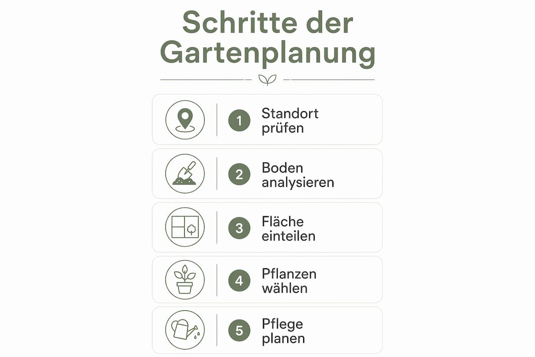 Die Infografik präsentiert die fünf wichtigsten Schritte für die Planung eines eigenen Gemüsegartens.