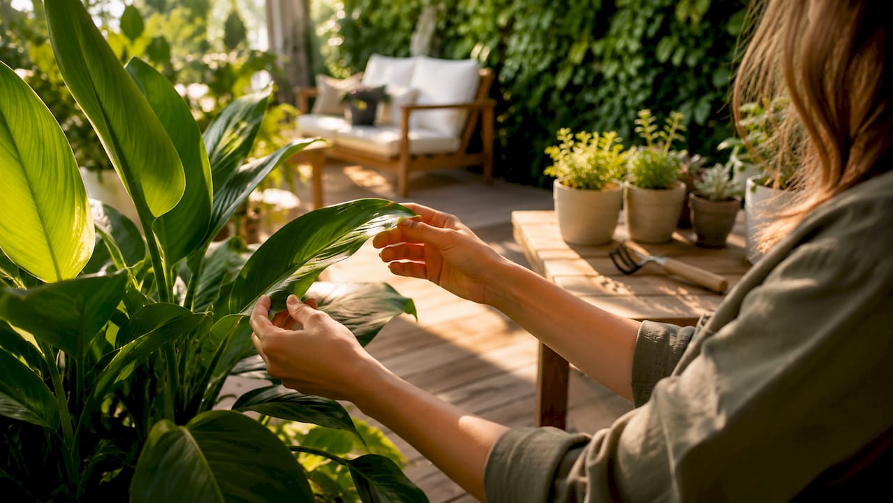 Mit liebevollen Händen werden die Pflanzen im Garten gepflegt.