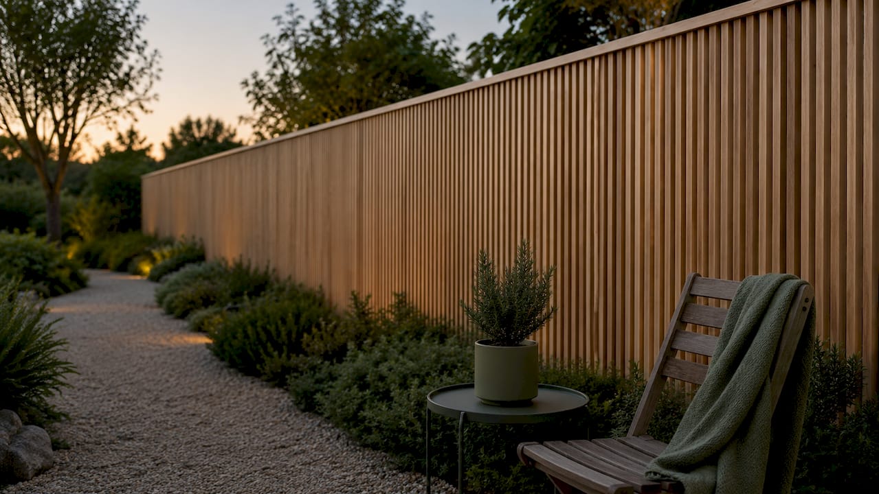 Ein stilvoller Sichtschutz aus Holz verleiht dem Garten eine moderne Note und sorgt gleichzeitig für mehr Privatsphäre.