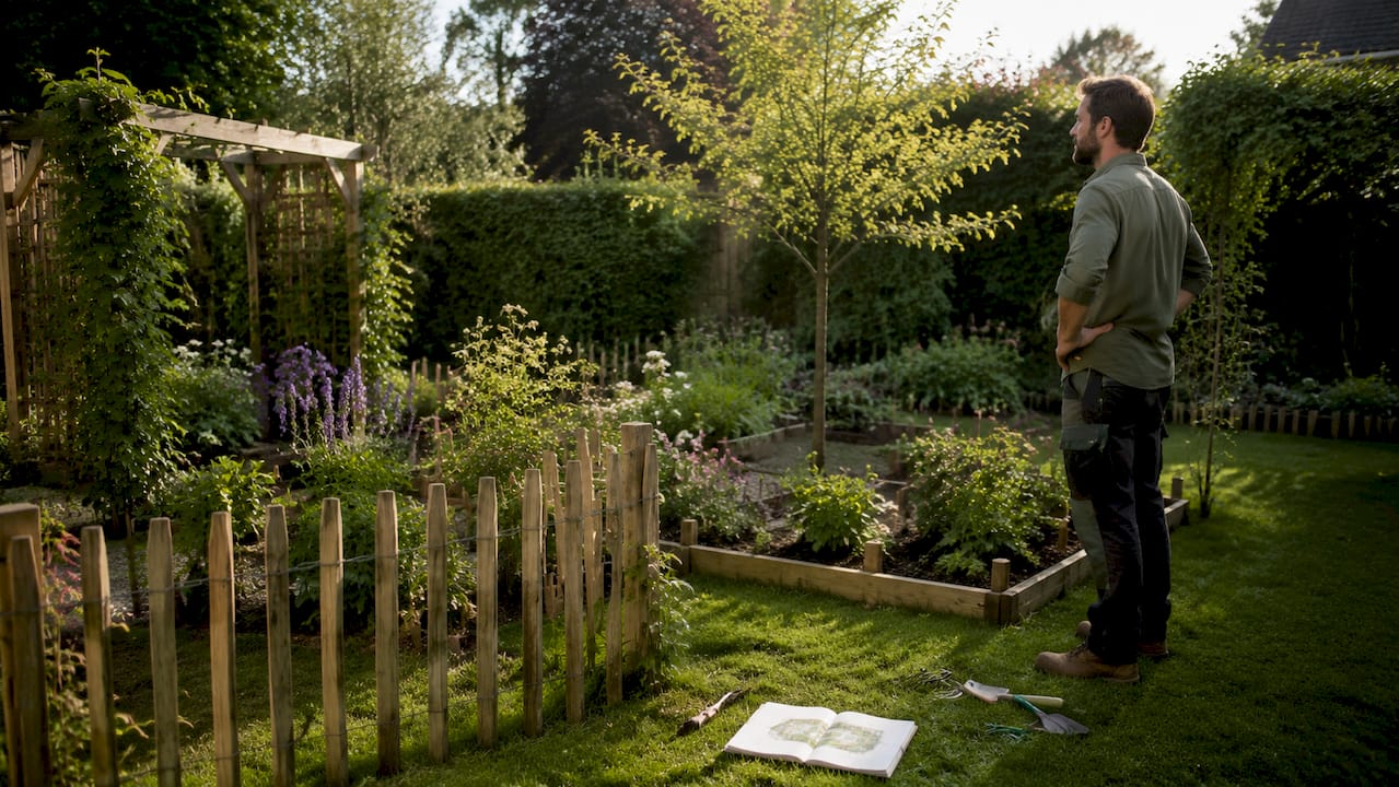 Gartenprofi gestaltet kinderfreundlichen Garten mit klar abgegrenzten Bereichen