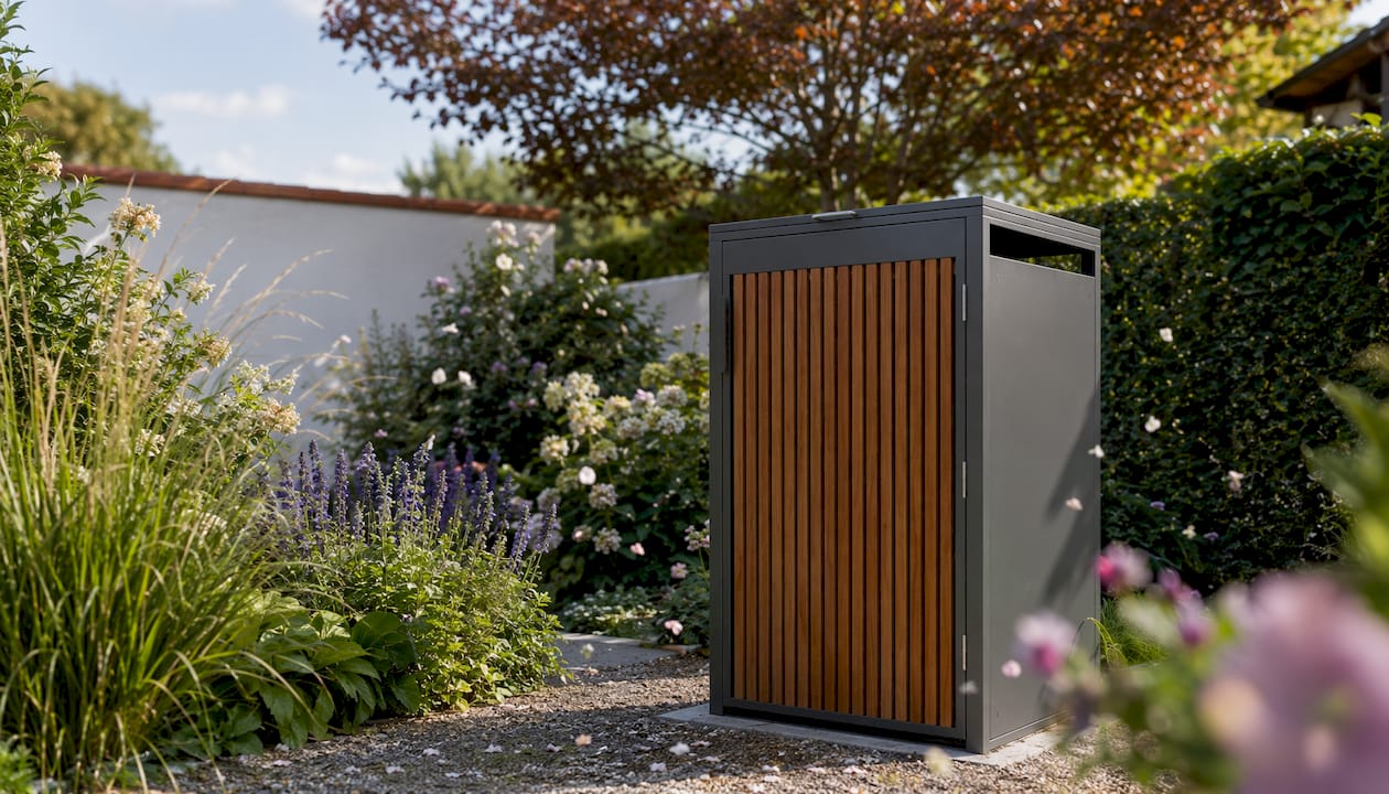 Robuste Metall-Mülltonnenbox: Sicherer Stand auch bei starkem Wind im Garten