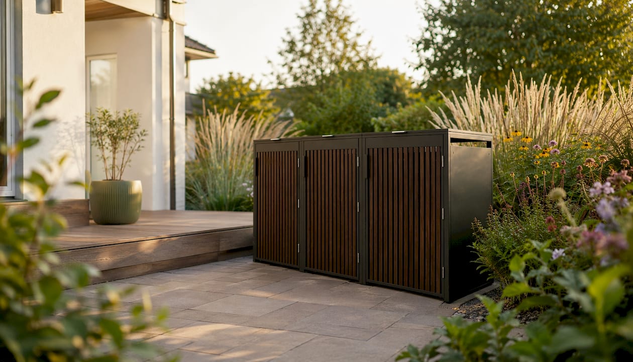 Welcher Mindestabstand sollte zwischen einer Mülltonnenbox und der Gartenmauer eingehalten werden?