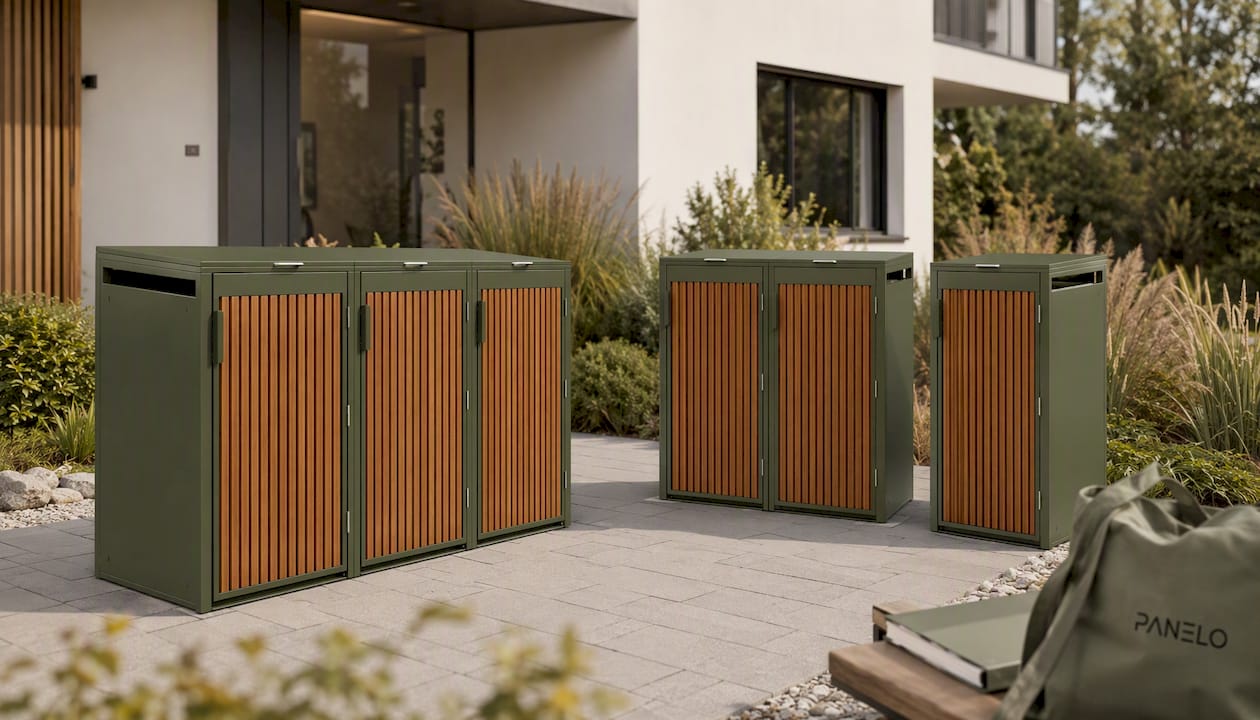 Mülltonnenbox 3er Eiche Nussbraun
