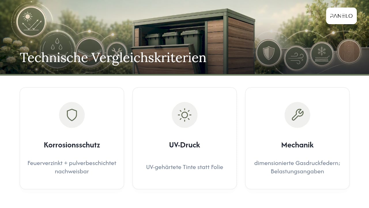 Diagramm zum Vergleich der Qualitätsstandards von Mülltonnenboxen