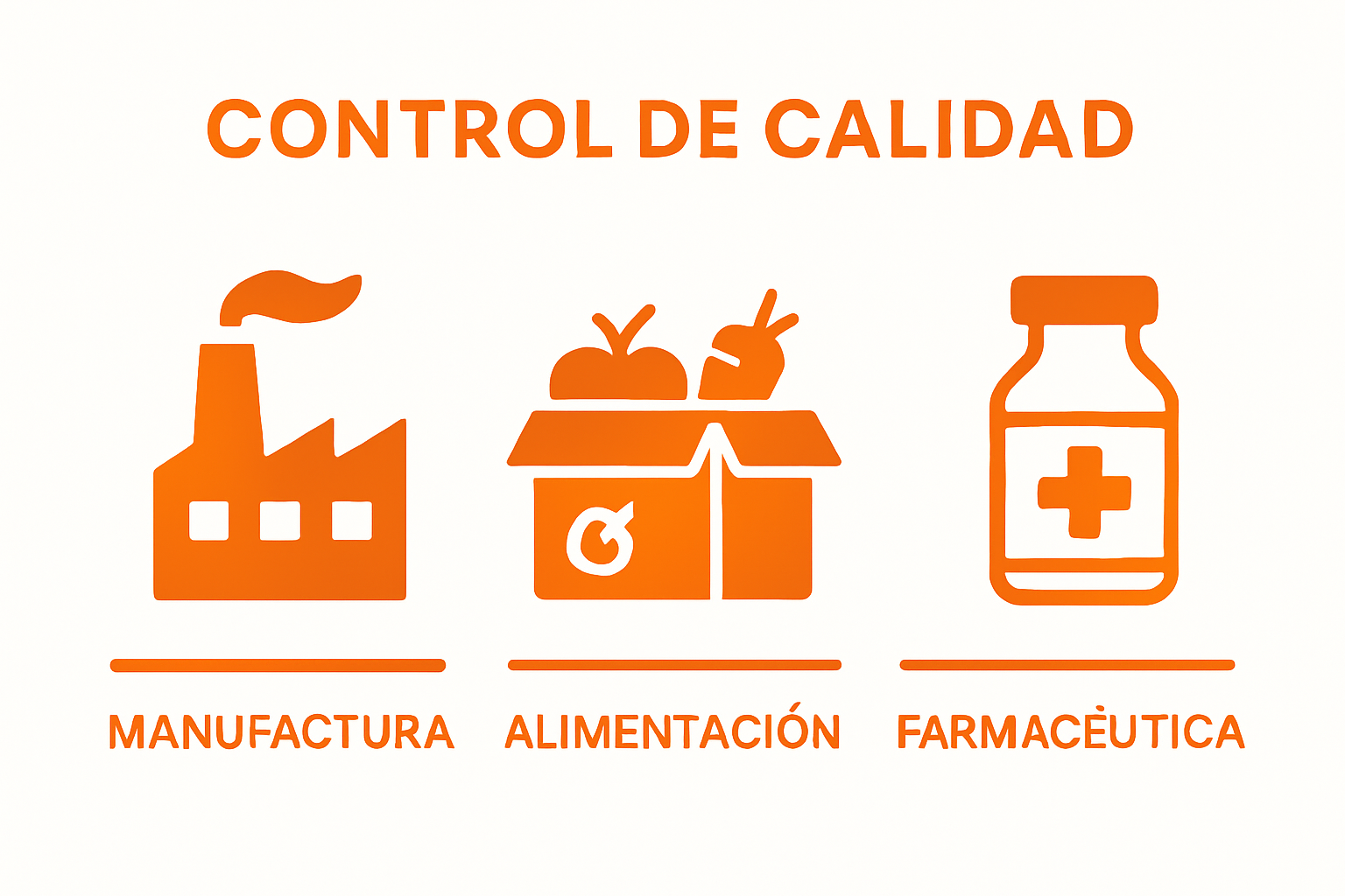 Infografía muestra control de calidad en manufactura, alimentación y farmacia