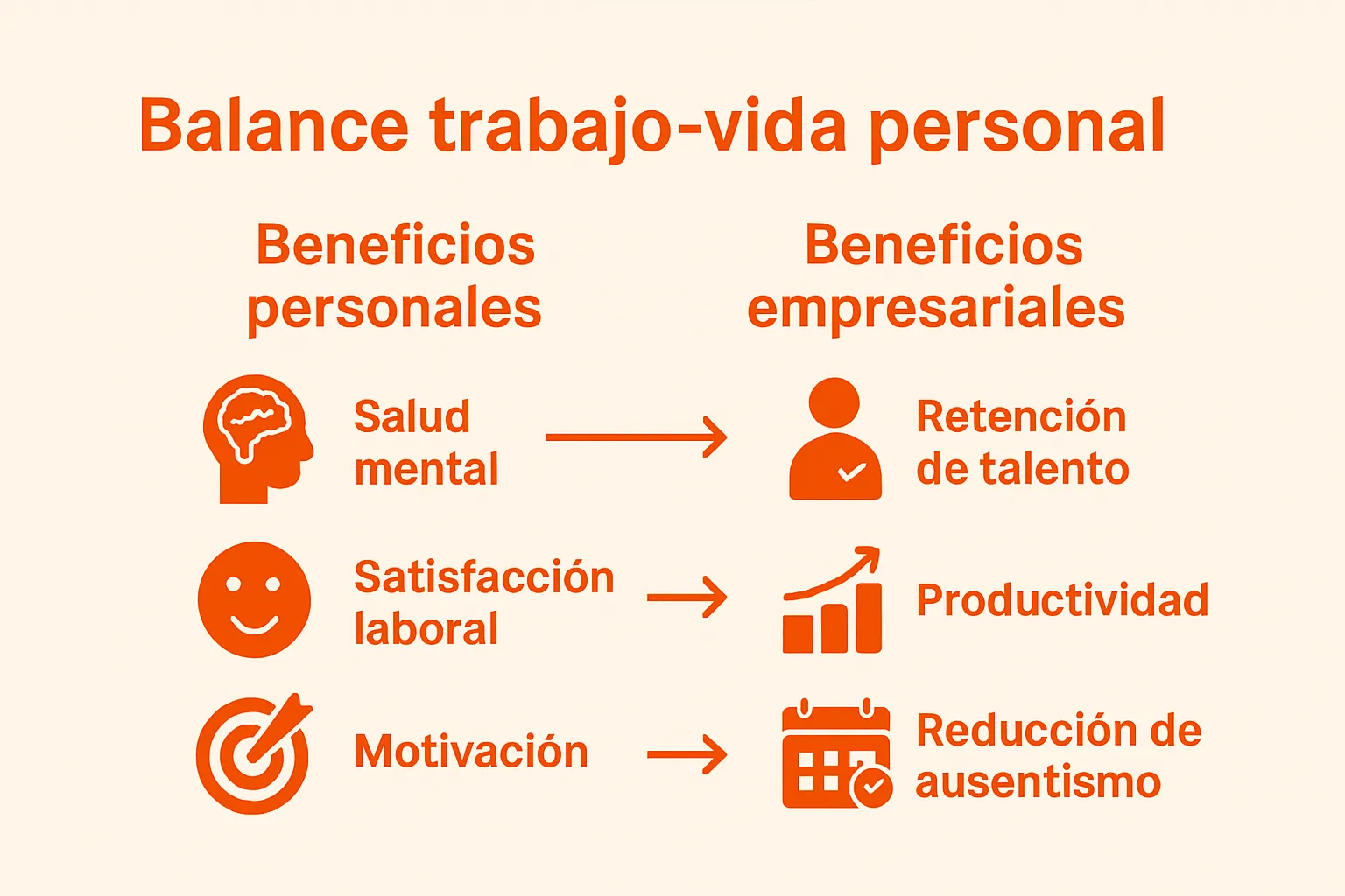 Comparativa visual de beneficios personales y empresariales del equilibrio trabajo-vida