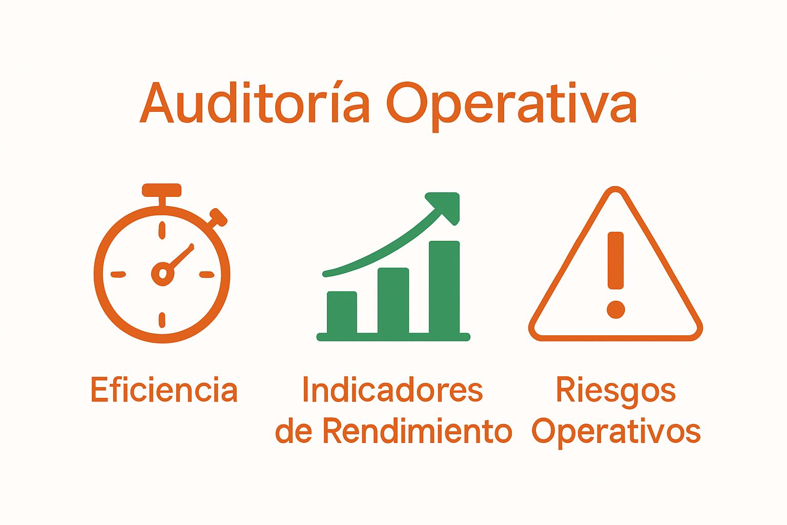 Iconos de eficiencia, rendimiento y riesgos en auditoría operativa
