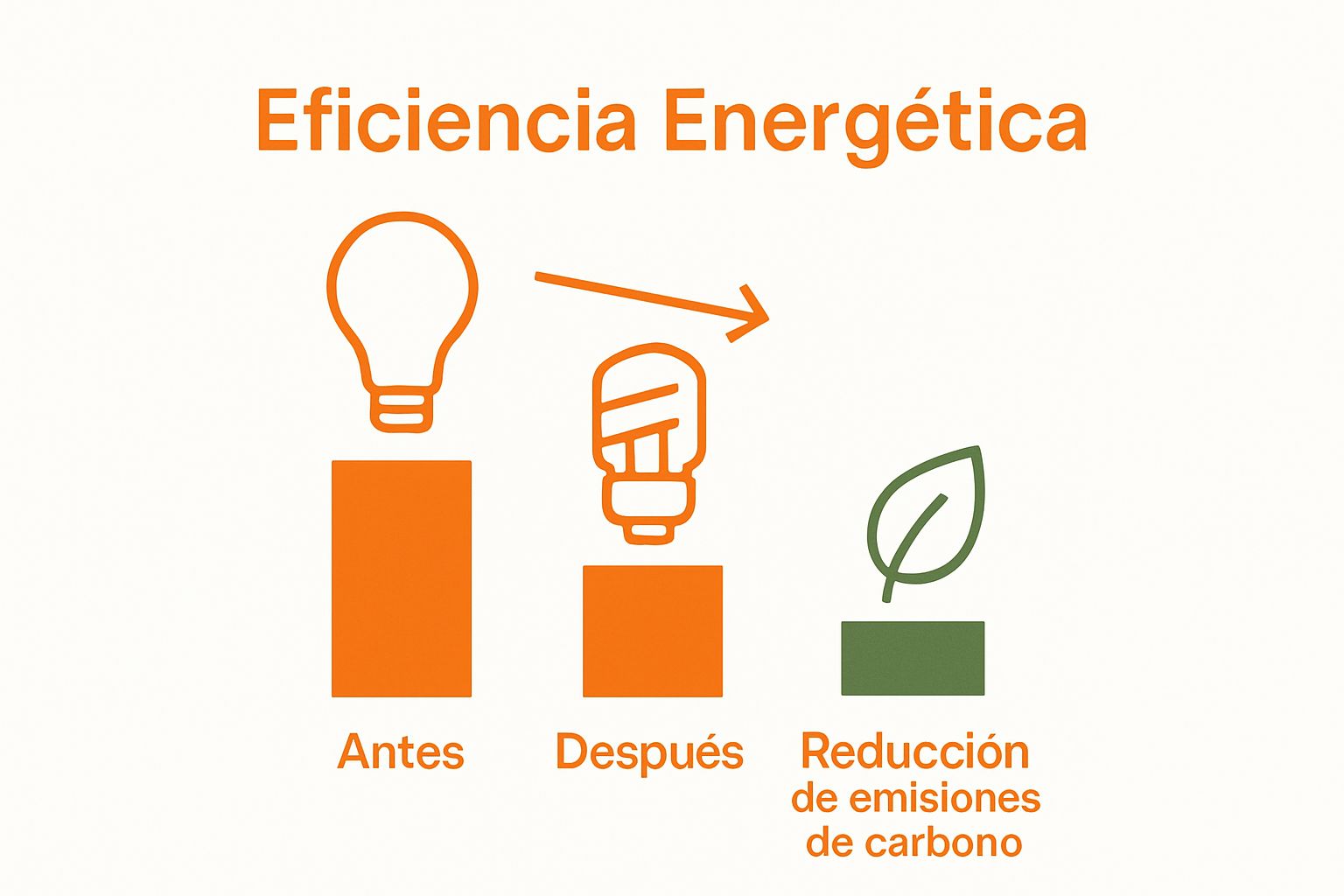 Comparativo de consumo energético y emisiones antes y después de eficiencia.