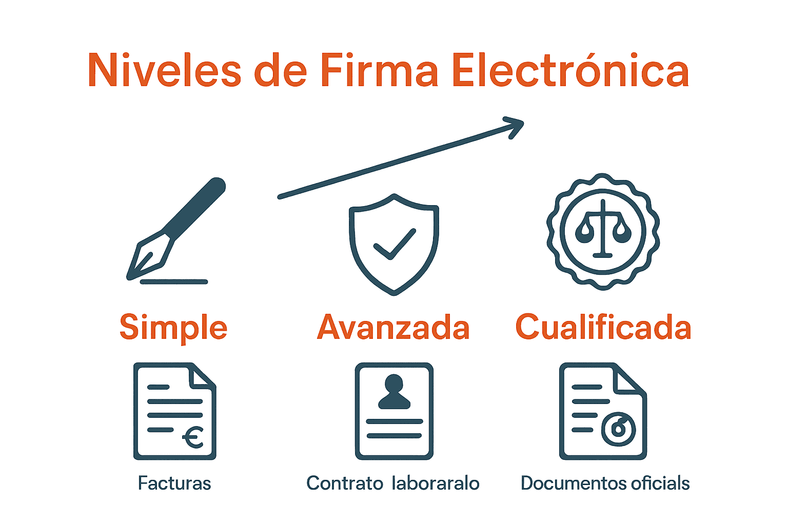 Comparativa visual de tipos de firma electrónica.