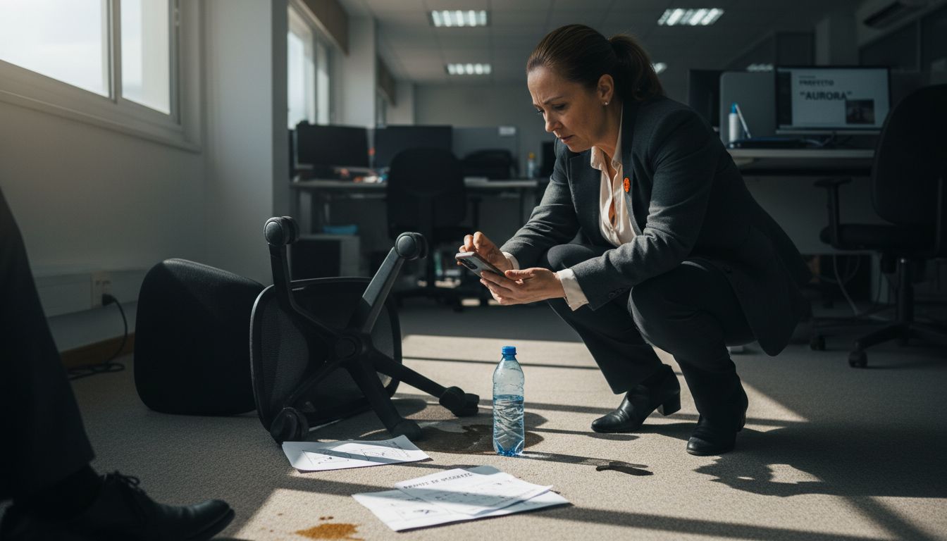 Mujer tomando fotos para documentar un accidente laboral