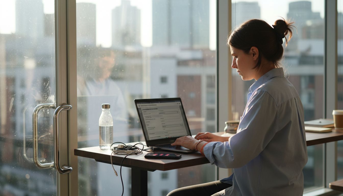 Mujer rellenando un informe de mantenimiento en su portátil
