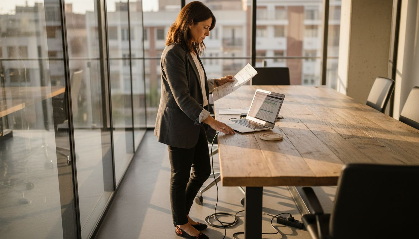 El encargado revisa el cronograma de mantenimiento impreso.