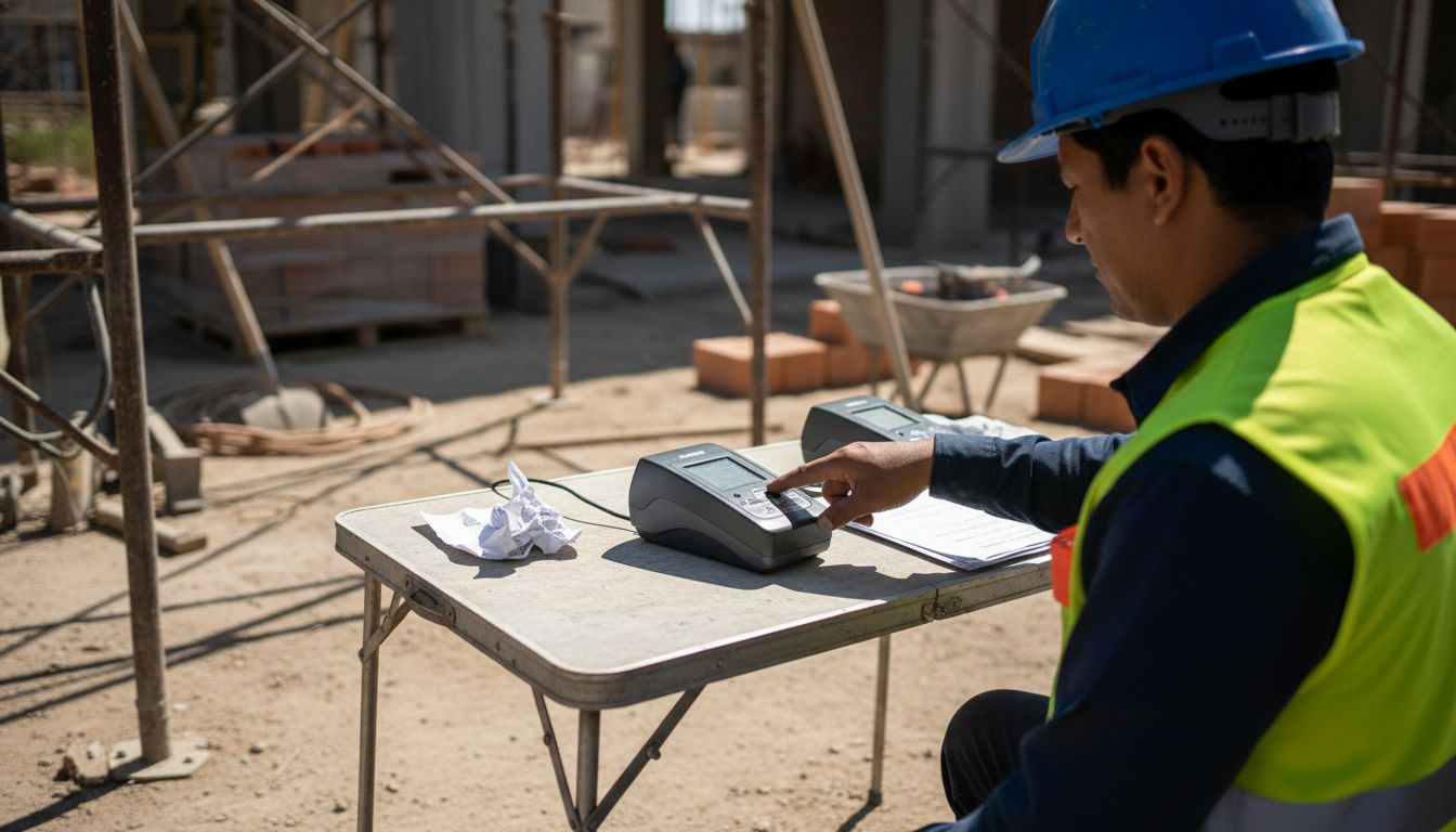 Trabajador marcando su entrada con el sistema biométrico