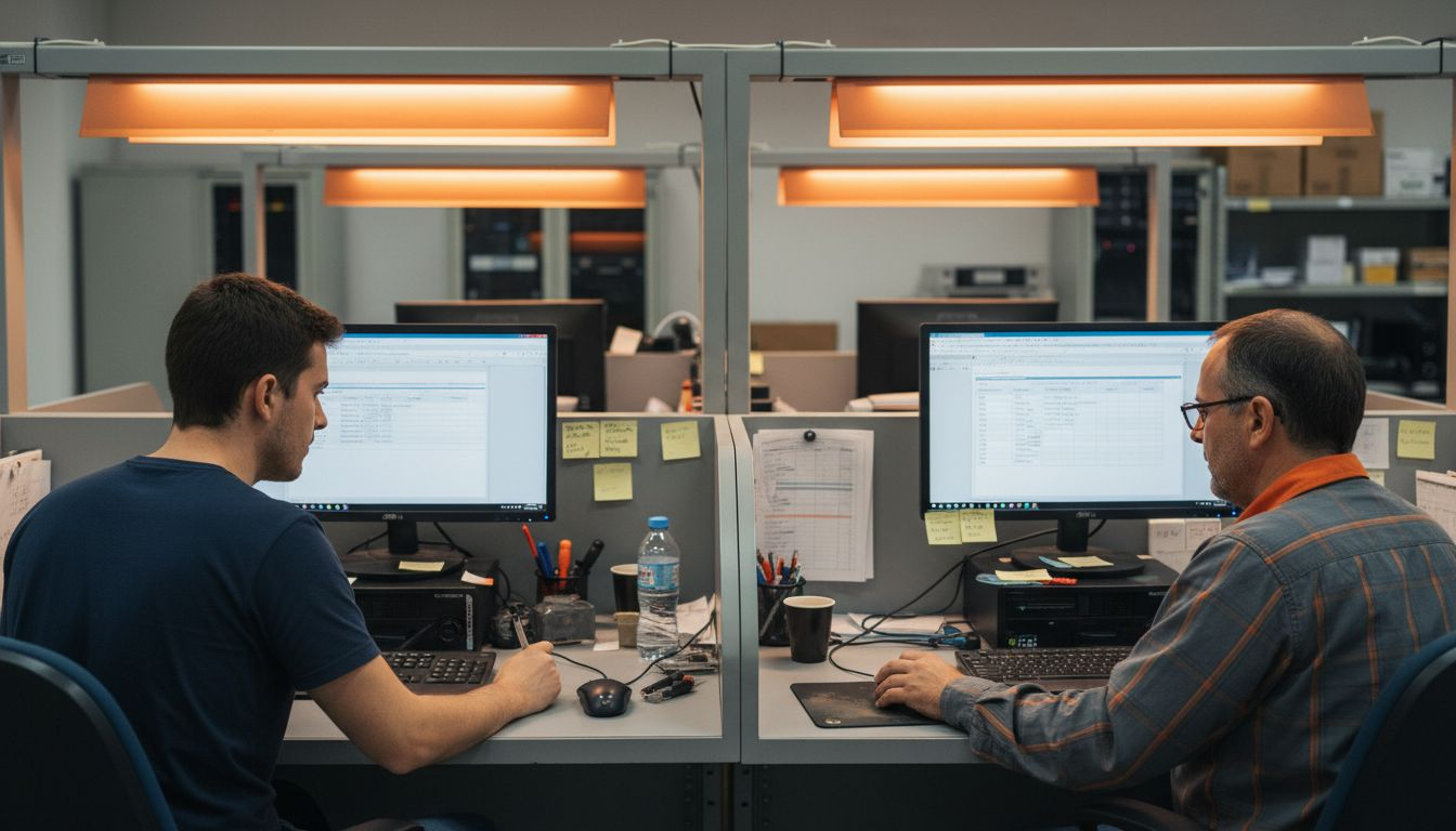 Profesionales revisando y gestionando informes digitales en la oficina