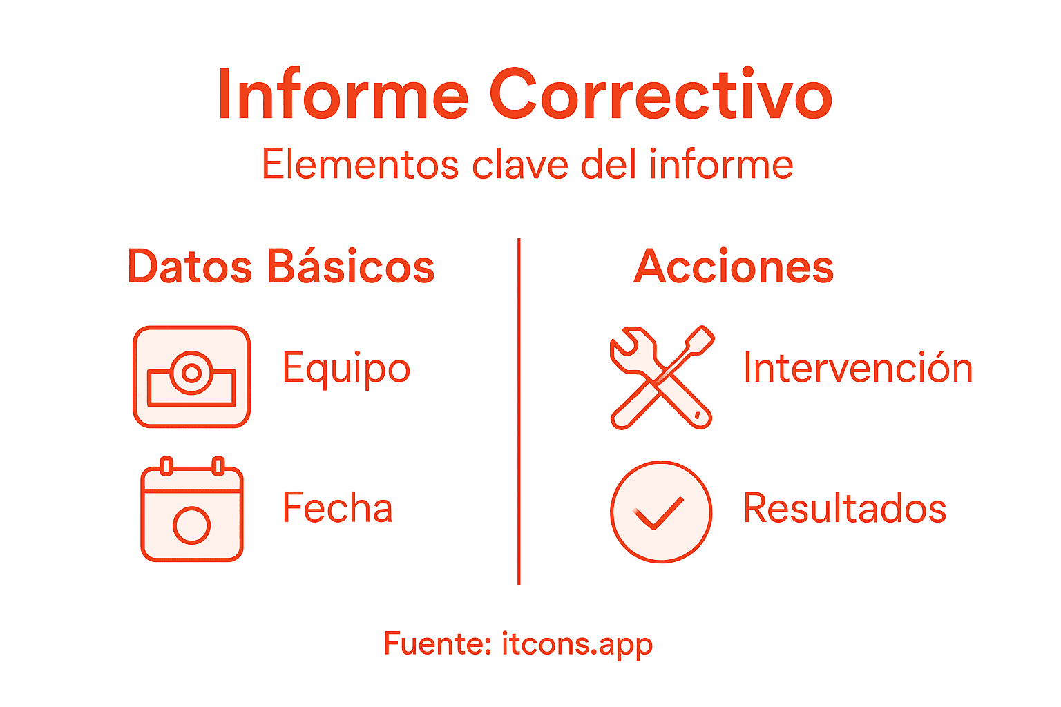 Infografía con los puntos clave de un informe de acciones correctivas