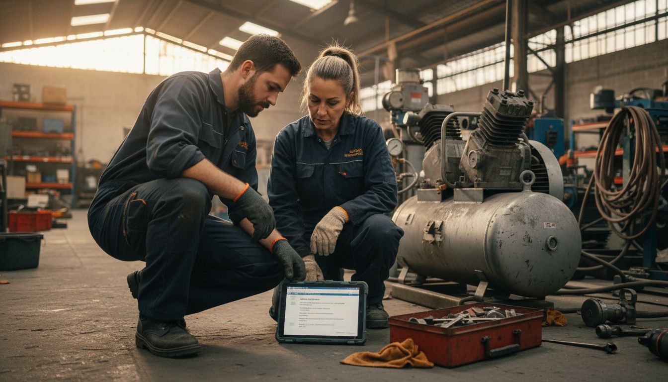 Técnicos revisando órdenes digitales directamente desde las máquinas