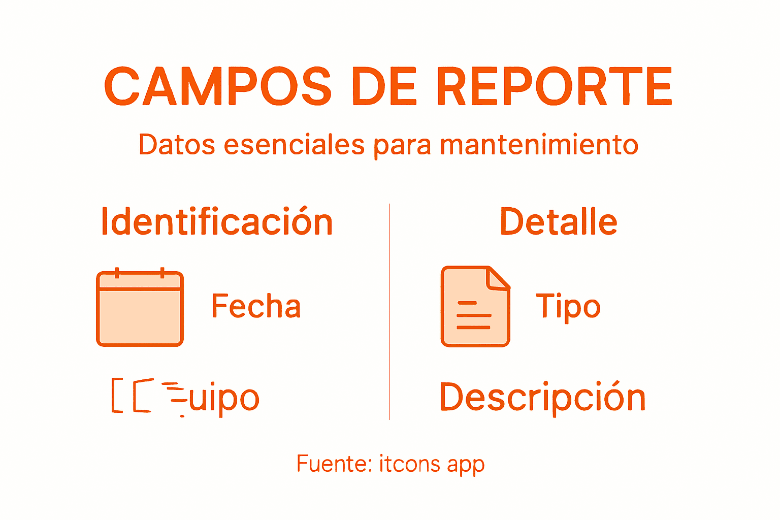 Infografía con los principales apartados que debe incluir un informe de mantenimiento