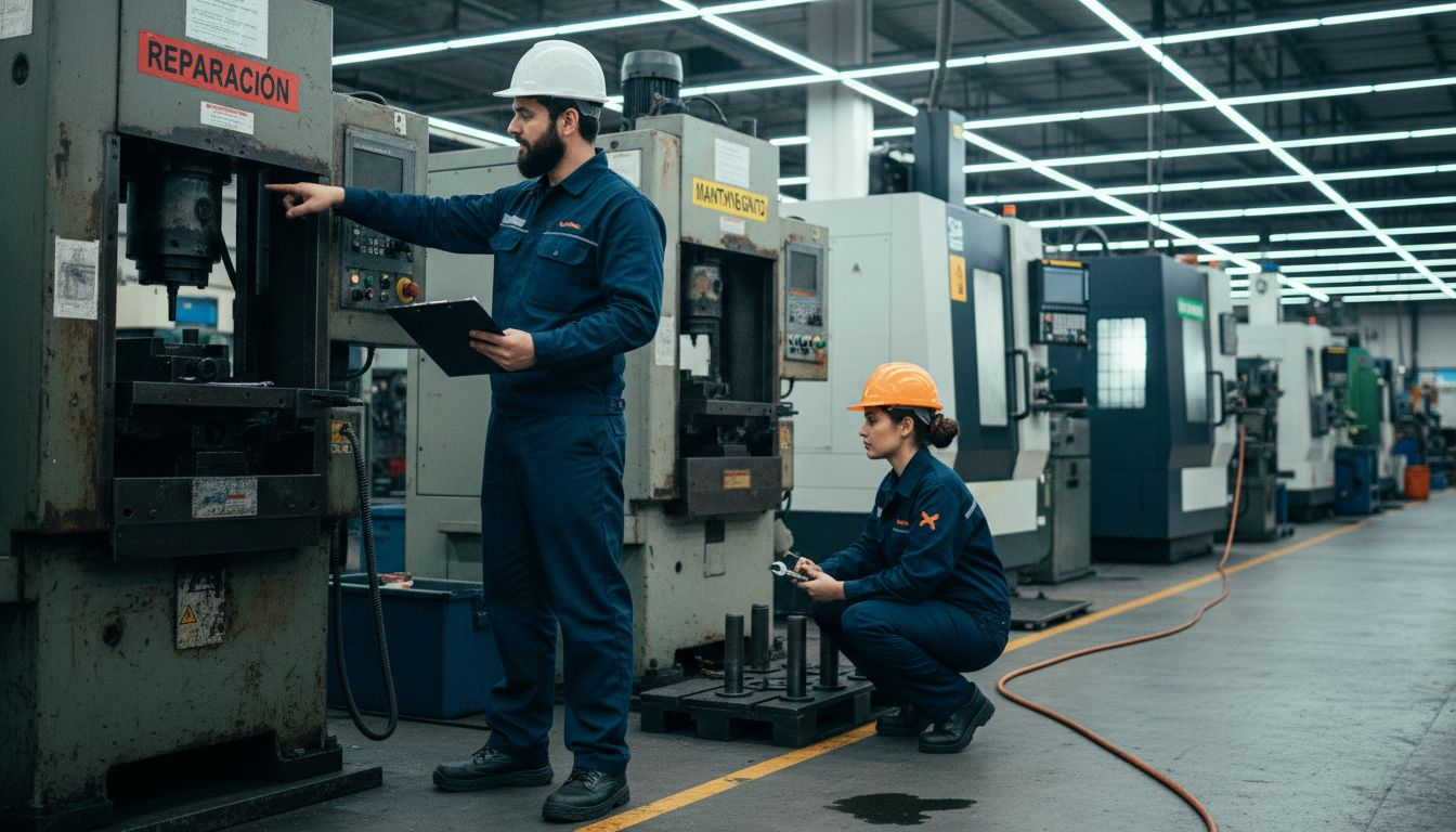 Empleados supervisando distintas máquinas dentro de la fábrica
