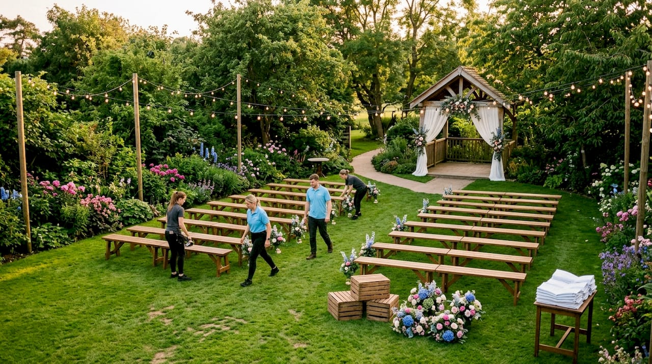 Wedding venue preparation for weekend event