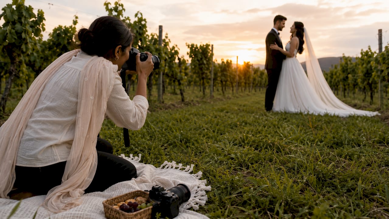 Wedding photographer capturing genuine emotional couple moment