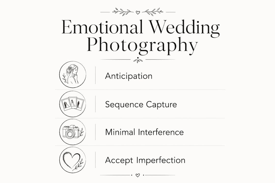 Infographic illustrating techniques for emotional wedding photography