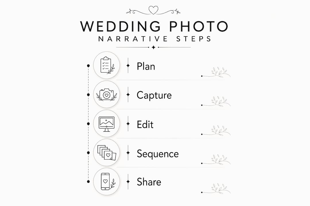 Infographic detailing the steps in a wedding photo narrative