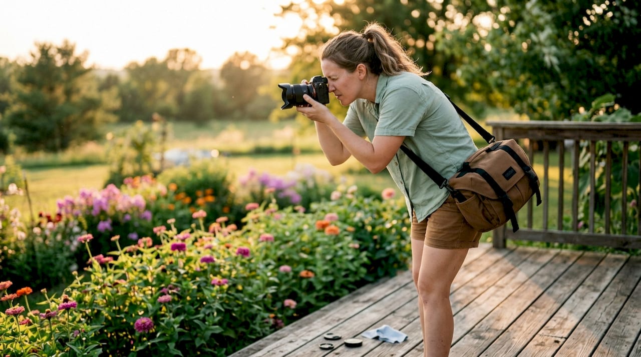 Photographer capturing wedding narrative outdoors
