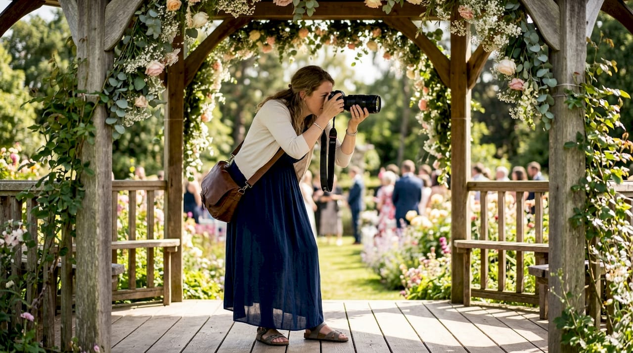 Second photographer capturing wedding moments outdoors