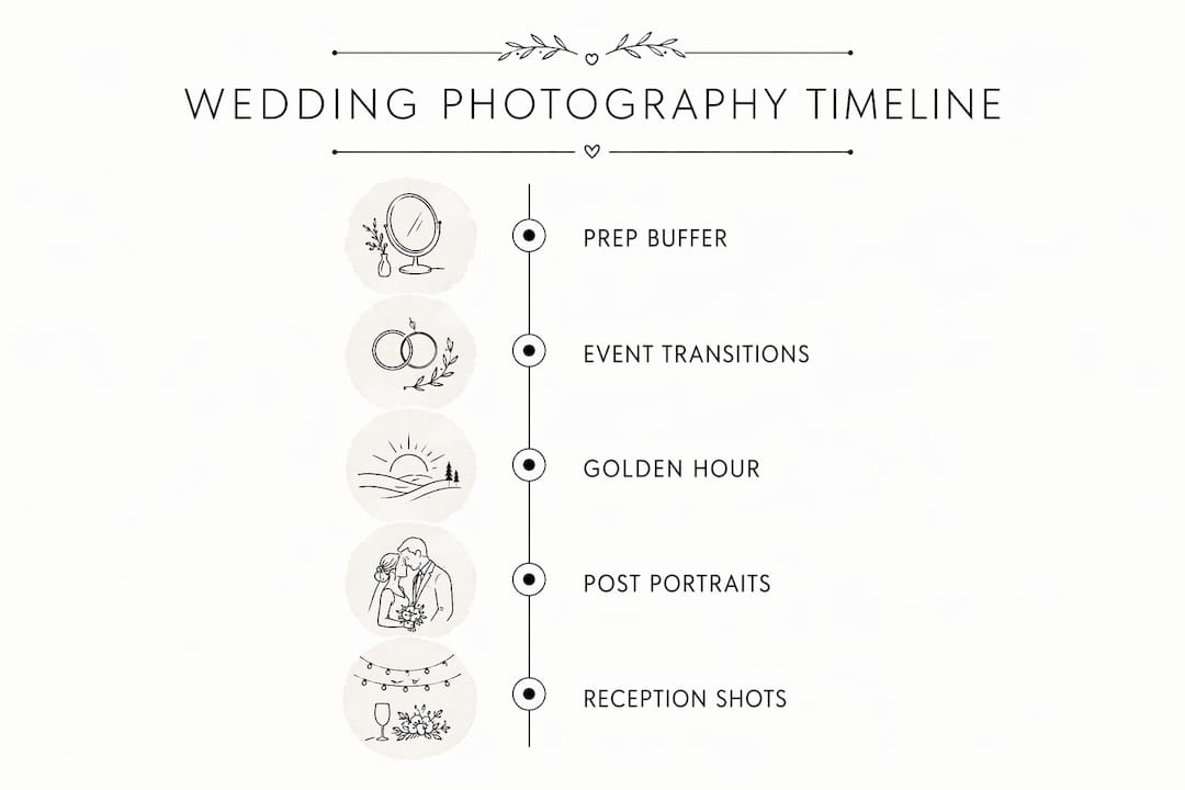 Infographic outlining wedding photography timeline steps