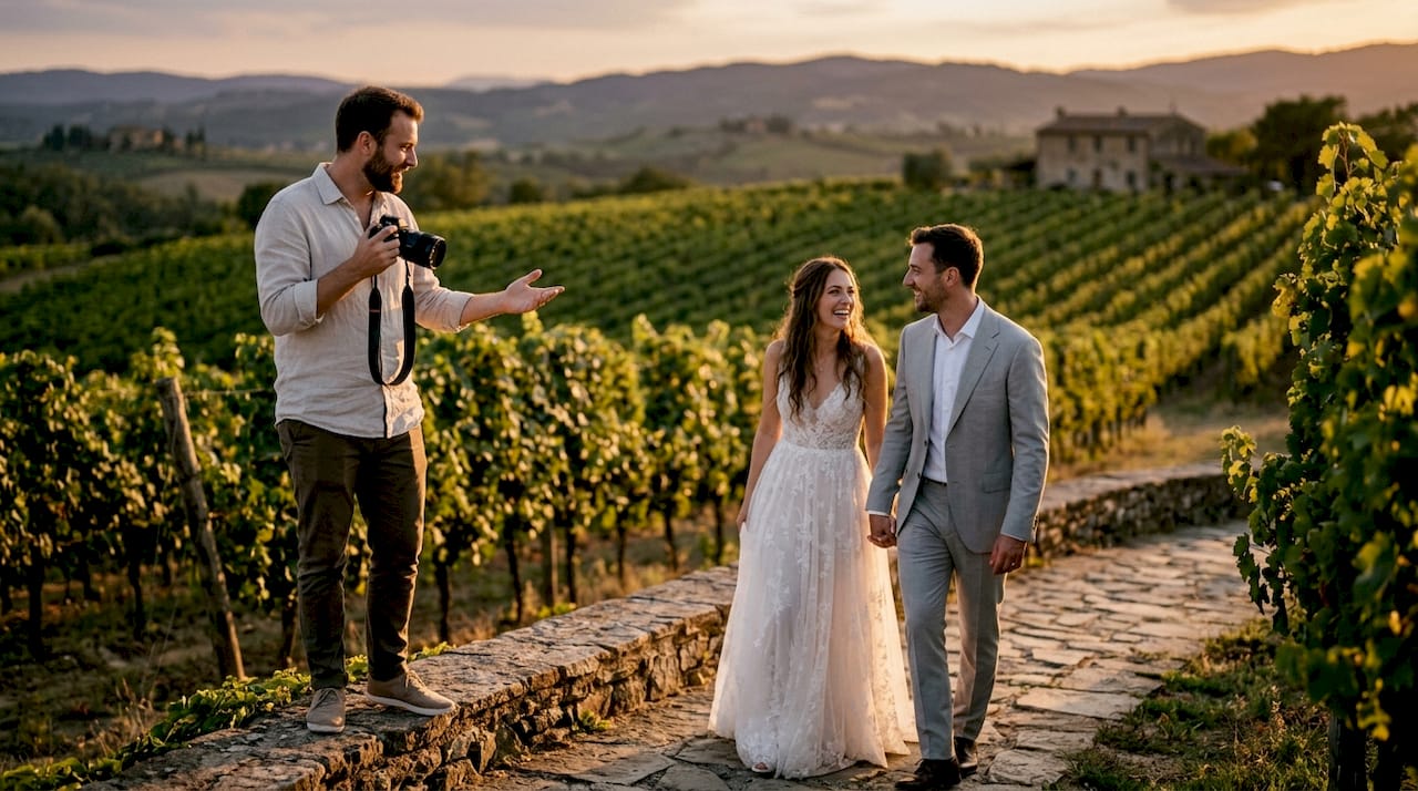 Photographer using light prompting outdoors
