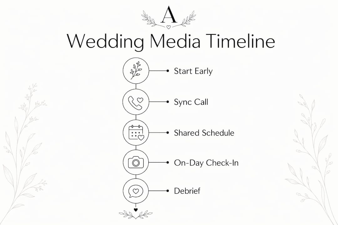 Infographic of key steps in wedding photo and video timeline