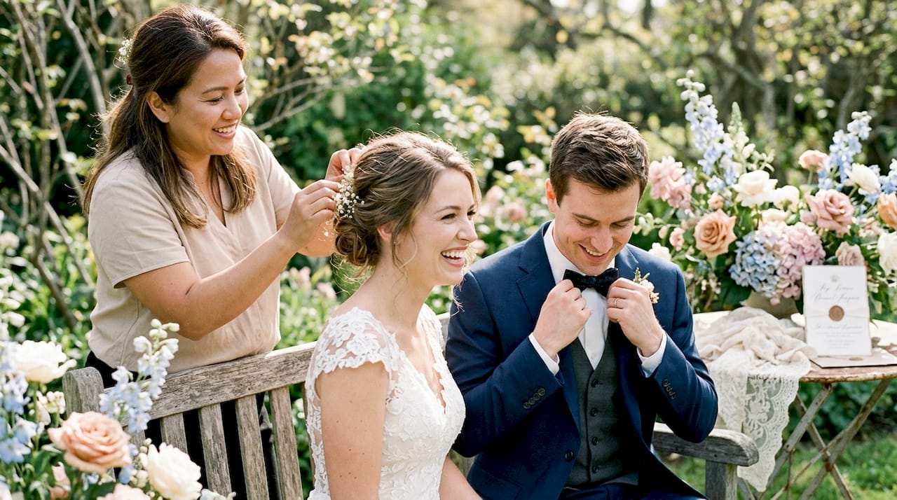 Couple preparing for wedding morning
