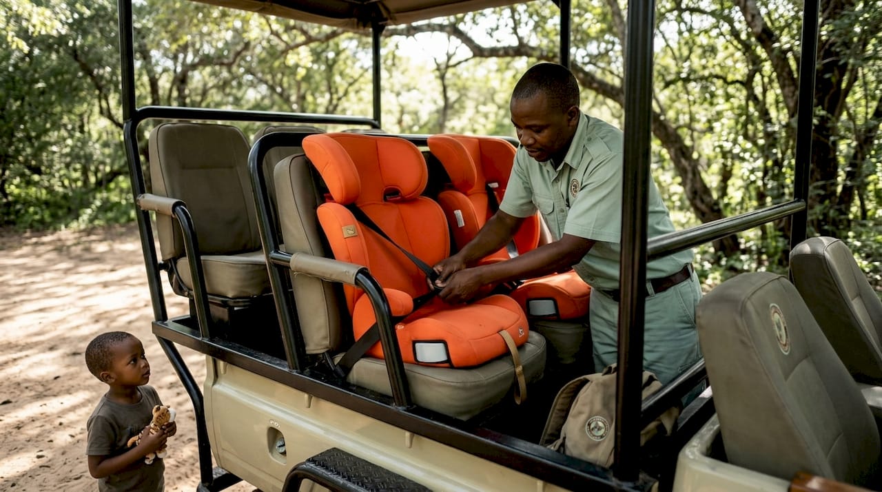 Safari guide fitting booster seat for child
