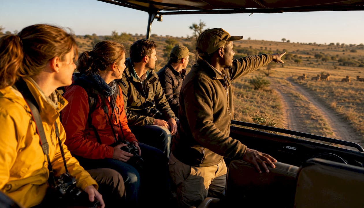 Ein erfahrener Ranger zeigt den Gästen die faszinierende Tierwelt Afrikas hautnah.