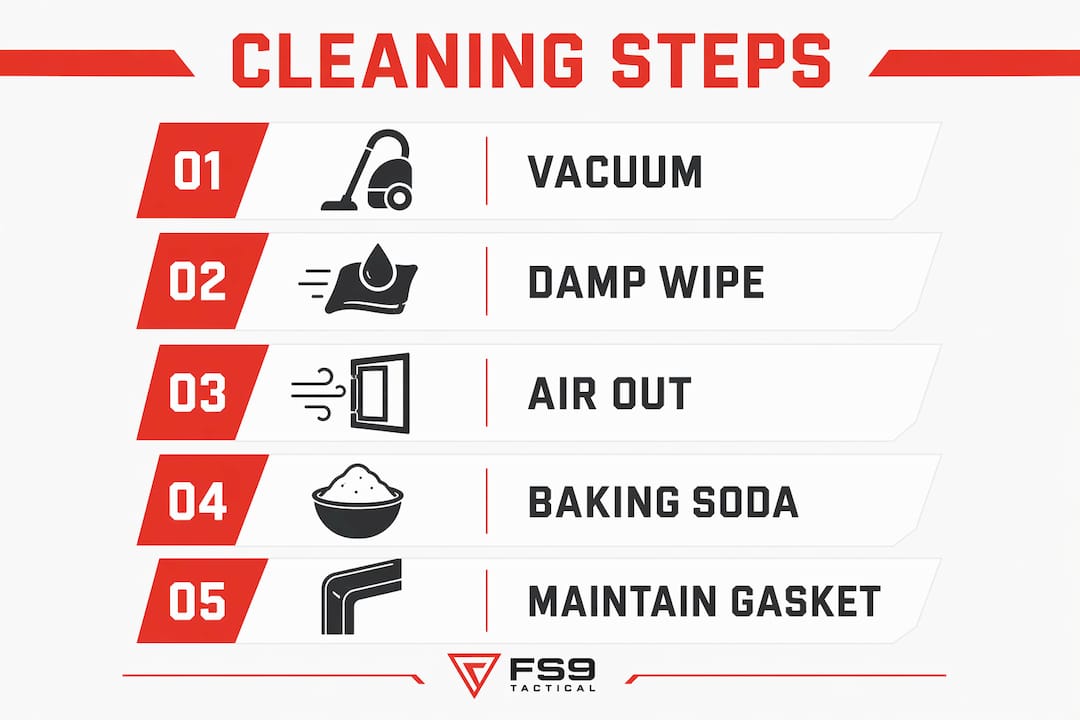 Infographic illustrating rifle case cleaning steps