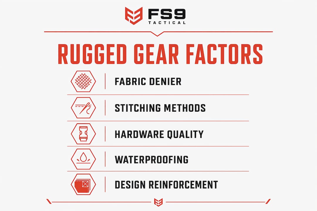 Infographic highlighting key factors of rugged hunting gear